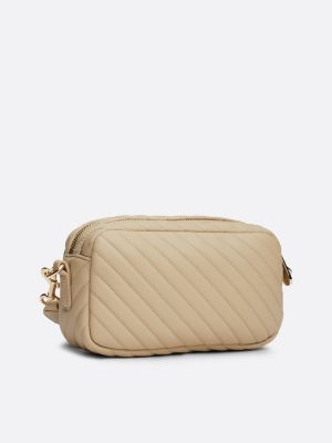 beige th monogram quilted camera bag for women tommy hilfiger