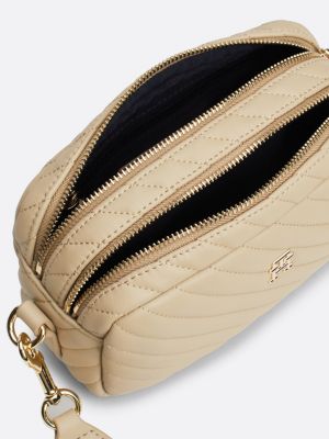 beige th monogram quilted camera bag for women tommy hilfiger