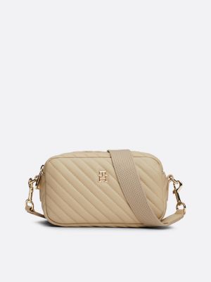 beige th monogram quilted camera bag for women tommy hilfiger