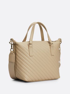 borsa tote trapuntata con monogramma th beige da donne tommy hilfiger