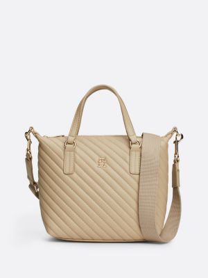 borsa tote trapuntata con monogramma th beige da donne tommy hilfiger