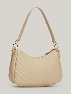 beige th monogram quilted shoulder bag for women tommy hilfiger