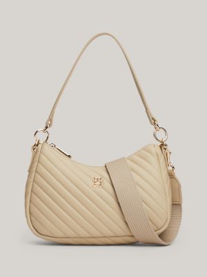 beige th monogram quilted shoulder bag for women tommy hilfiger