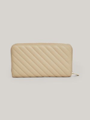 beige quilted zip-around wallet for women tommy hilfiger