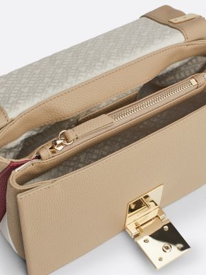 borsa a tracolla con monogramma th beige da donne tommy hilfiger