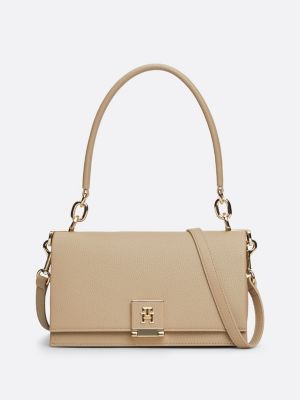 borsa a tracolla con monogramma th beige da donne tommy hilfiger