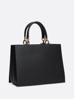 black th monogram pebble grain tote for women tommy hilfiger