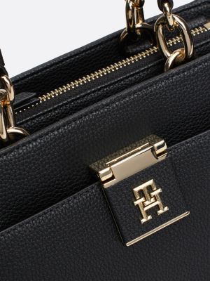 black th monogram pebble grain tote for women tommy hilfiger