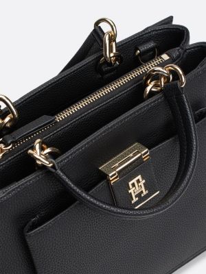 black th monogram pebble grain tote for women tommy hilfiger