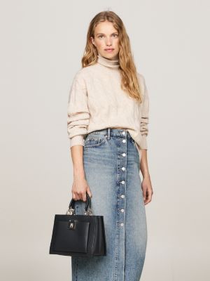 Tote-Bag mit TH-Monogramm und Narben-Finish | Schwarz | Tommy Hilfiger