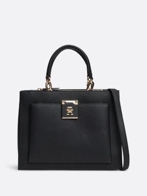 borsa tote zigrinata con monogramma th black da donne tommy hilfiger