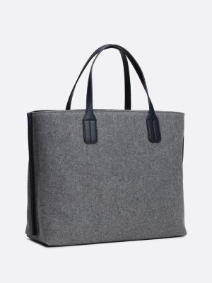 borsa tote in misto lana con monogramma th grigio da donne tommy hilfiger