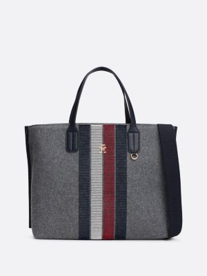 borsa tote in misto lana con monogramma th grey da donne tommy hilfiger