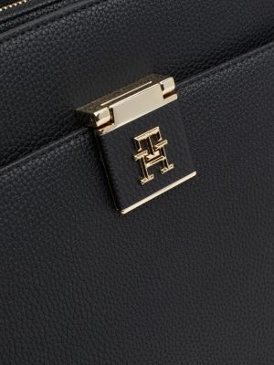 black th monogram pebble grain satchel for women tommy hilfiger