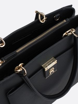 satchel zigrinata con monogramma th nero da donne tommy hilfiger