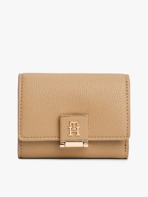 portafogli trifold con monogramma th khaki da donne tommy hilfiger