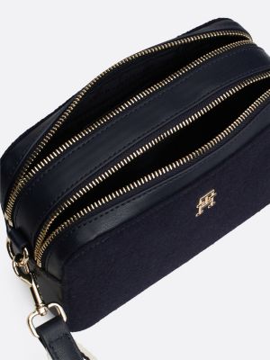 camera bag in misto lana con monogramma th blu da donne tommy hilfiger