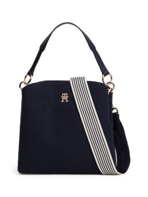 borsa a secchiello in misto lana con logo blue da donne tommy hilfiger