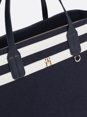 satchel in misto lana con monogramma th blu da donne tommy hilfiger