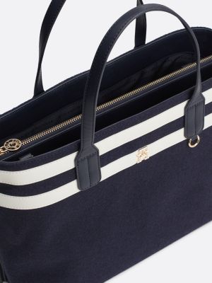 blue th monogram wool blend satchel for women tommy hilfiger
