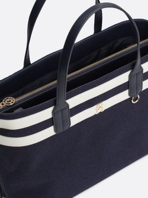 satchel in misto lana con monogramma th blu da donne tommy hilfiger