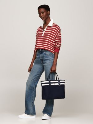 satchel in misto lana con monogramma th blu da donne tommy hilfiger