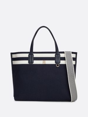 satchel in misto lana con monogramma th blue da donne tommy hilfiger