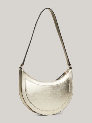 borsa in pelle metallizzata beige da donne tommy hilfiger