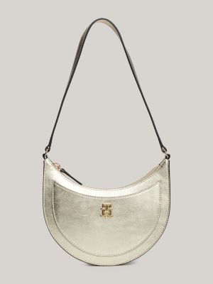 beige metallic leather shoulder bag for women tommy hilfiger