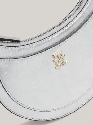 sac porté épaule en cuir métallisé gris pour femmes tommy hilfiger