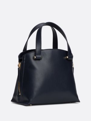 borsa tote con nastro iconico e monogramma th blu da donne tommy hilfiger