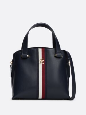 borsa tote con nastro iconico e monogramma th blue da donne tommy hilfiger