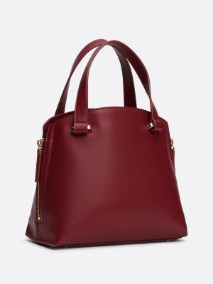 borsa tote con nastro iconico e monogramma th rosso da donne tommy hilfiger