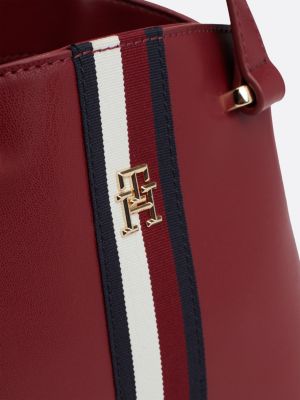 borsa tote con nastro iconico e monogramma th rosso da donne tommy hilfiger