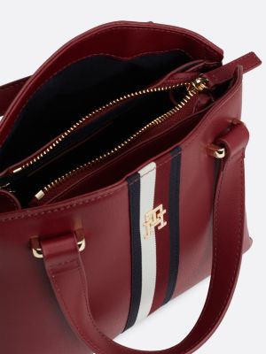 borsa tote con nastro iconico e monogramma th rosso da donne tommy hilfiger