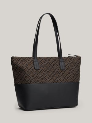 borsa tote con monogrammi in jacquard marrone da donne tommy hilfiger