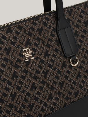 borsa tote con monogrammi in jacquard marrone da donne tommy hilfiger