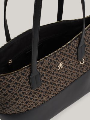 borsa tote con monogrammi in jacquard marrone da donne tommy hilfiger