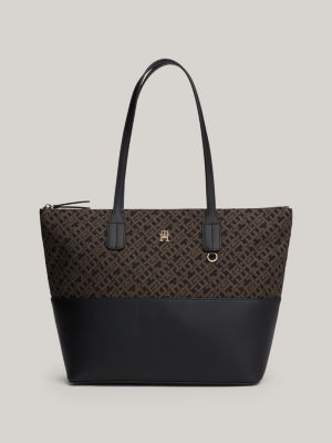 borsa tote con monogrammi in jacquard brown da donne tommy hilfiger