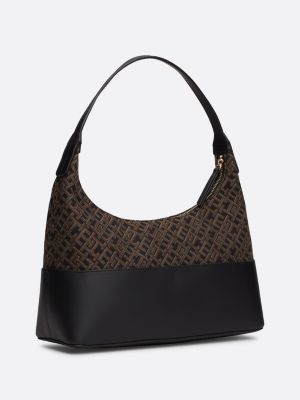 borsa con monogrammi th in trama jacquard marrone da donne tommy hilfiger