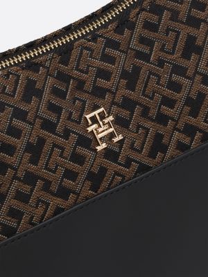 brown th monogram jacquard shoulder bag for women tommy hilfiger