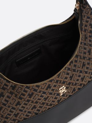 borsa con monogrammi th in trama jacquard marrone da donne tommy hilfiger