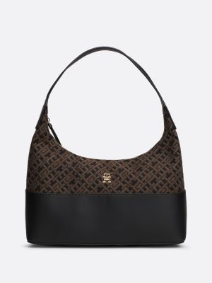 borsa con monogrammi th in trama jacquard brown da donne tommy hilfiger