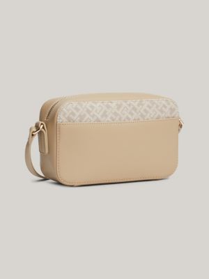 beige th monogram jacquard camera bag for women tommy hilfiger