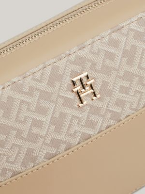 beige th monogram jacquard camera bag for women tommy hilfiger