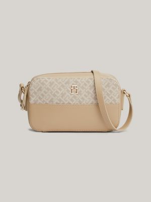 camera bag con monogrammi th in jacquard beige da donne tommy hilfiger