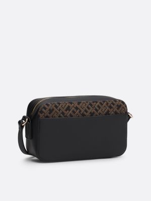 brown th monogram jacquard camera bag for women tommy hilfiger