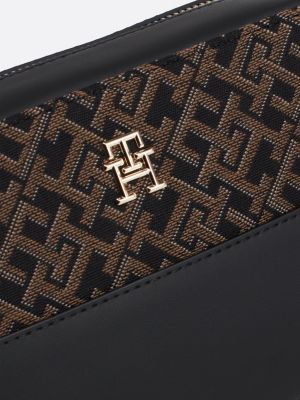 brown th monogram jacquard camera bag for women tommy hilfiger