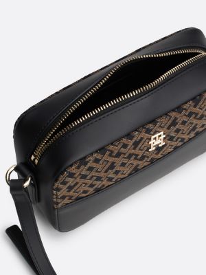 brown th monogram jacquard camera bag for women tommy hilfiger