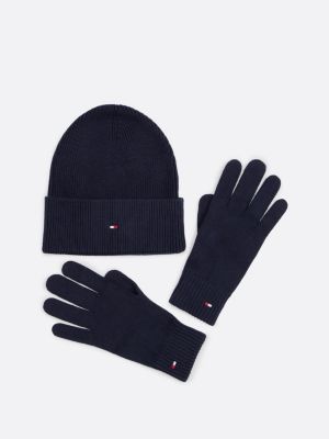 blau beanie und handschuhe mit flag im geschenkset für damen - tommy hilfiger